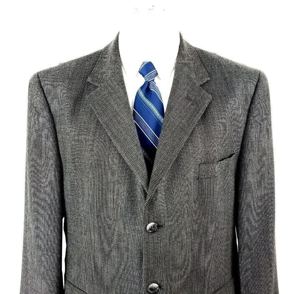 Stafford Executive Wool Silk 3 Button Sport Coat 42R‎ Black White Check